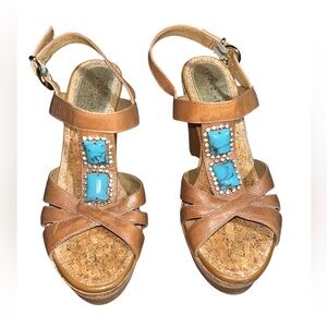 Antonio Melani Captivate Leather Wedge Sandals 7 M